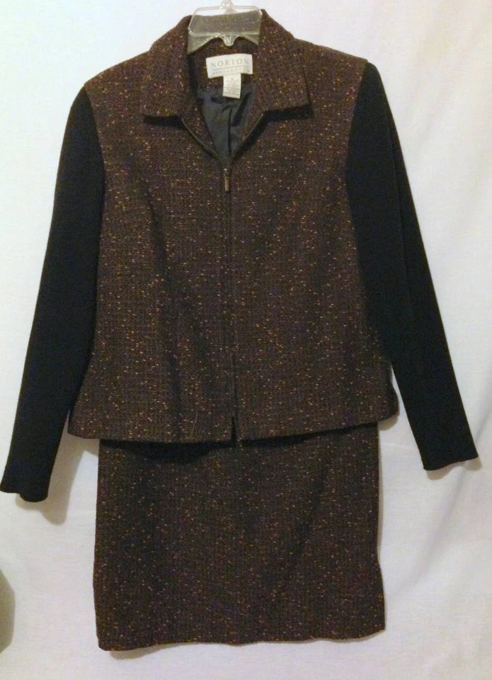 Mujer Talla 6 Norton McNaughton 2 Piezas Suéter Vestido Traje Falda Cárdigan Marrón Foto 1 de 1
