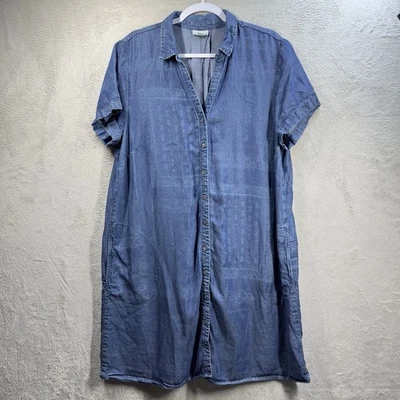 J. Jill Denim Button Front Shirt Dress Sz XL Chambray Tencel Subtle Design - Image 1 of 4