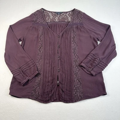 American Eagle Crochet Peasant Top Women’s L Hippy Boho Feminine Eggplant Purple - Image 1 of 4