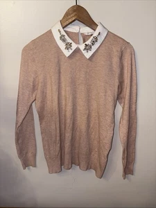 Sioni Embellished Collar Sweater Size M Light Brown Long Sleeve - Picture 1 of 3