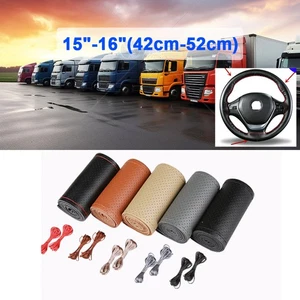 15"-16" DIY Genuine Leather Large Steering Wheel Cover for Car SUV Truck Van - Picture 1 of 13