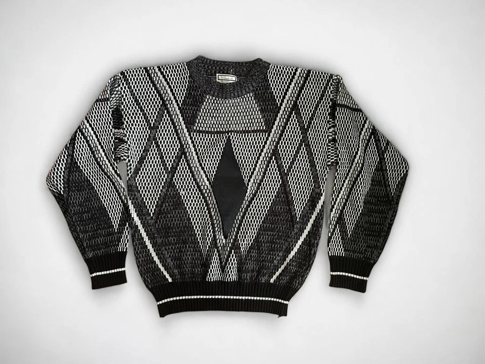 Suéter De Colección Para Hombre Art Deco Renacimiento Cuero Negro Diamante Argyle Punk Metal Hombres M Foto 1 de 3
