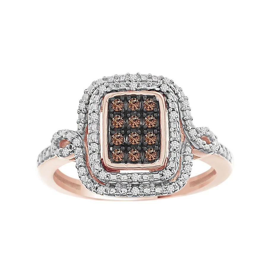 Women Ring 0.20ct Round Brown Natural Mined Diamond 10k Rose Gold Square Cluster - Image 1 of 1