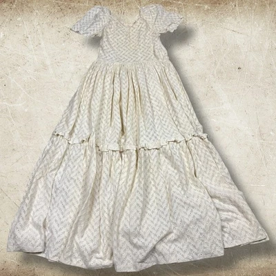 Vestido Vintage Años 50’s 60’s Peso Pesado Calado Criada Pradera Boho Ojales Verdadero De Colección Foto 1 de 4