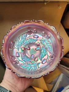 Scarce Fenton RED SLAG Carnival Glass Acorn Pattern Flared Bowl - Picture 1 of 23