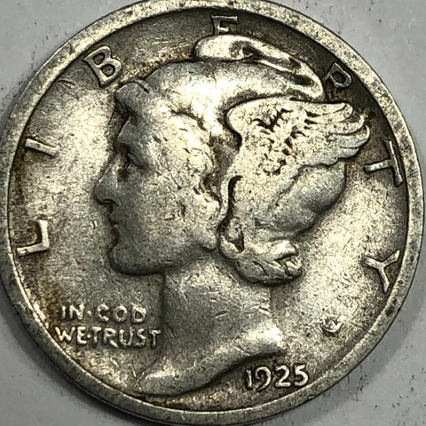 1925  Mercury Silver Dime #19750 Cover