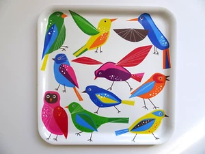 Vintage Bird Food Drink Decor Tray Retro IKEA Hummingbird Owl Melamine 13" - Picture 1 of 10