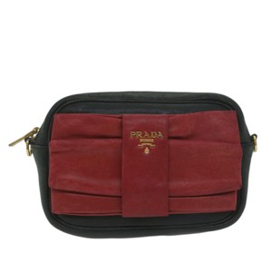 Prada Ribbon Red Leather Clutch Bag Authentic