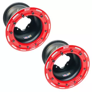 DWT G3 Rear Red Beadlock Wheels Rims Pair 8" 8x8 3+5 4/115 Banshee Warrior 350 - Picture 1 of 3