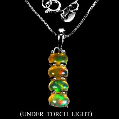 Collana In Argento Sterling 925 Con Opale Di Fuoco Ovale 6x4mm Gioielli - Immagine 1 di 4