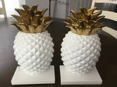 Sujetalibros de piña blanco con hojas doradas resina pesada Foto 1 de 4