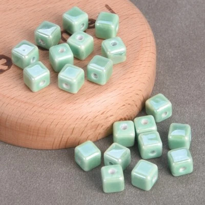 20pcs 6mm 8mm 10mm Cube Shape Shiny Glazed Ceramic Porcelain Loose Beads DIY Lot - Image 1 of 4