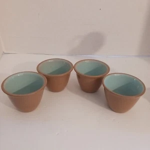 4 vintage Homer Laughlin Chateau Buffet custard cups tan blue restaurant ware - Picture 1 of 10
