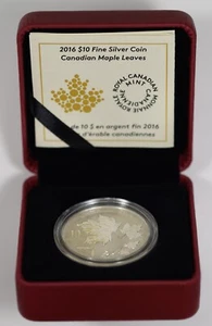 2016 CANADIAN MAPLE LEAVES 10 $ | 99,99 % SILBERMÜNZE mit COA - Bild 1 von 6