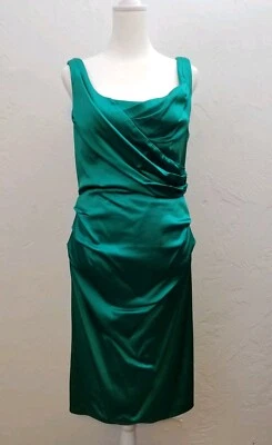 SUZI CHIN FOR MAGGY BOUTIQUE SIZE 8 GREEN SATIN RUCHED SLEEVELESS DRESS - Image 1 of 4