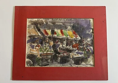 Vintage Watercolor Painting “El Gringo Carneceria”  by Bill Rakocy- Signed - Image 1 of 4
