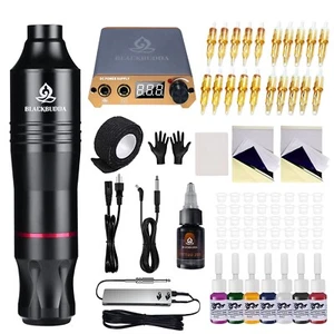 Macchinetta Rotativa Tatuaggi Kit con Alimentatore Cartuccia di Pigmenti Colorat - Foto 1 di 7
