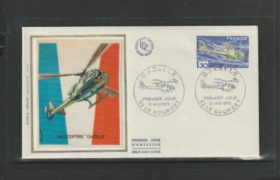 France 1975 SG2082 FDC Silk (Le Bourget) Sud Aviation SA 341 Gazelle Helicopter - Image 1 of 1