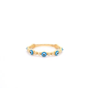 14K Yellow Gold Fancy Evil Eye Ring Size 6 , 7 or 8 - Picture 1 of 7
