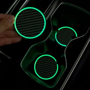 2Pcs Luminous Green Car Carbon Fibre Cup Holder Pad Drink Coaster Mats Kits - Picture 1 of 8