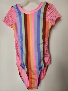 Art Class Multi Stripe Short Sleeve One Piece Swimsuit Girls Size L 10-12 - Picture 1 of 3