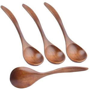 Natural Wooden Spoons 4pcs Wooden Eating Spoon Soup Spoons Teaspoon Serving S... - Picture 1 of 7