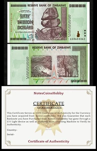 Simbabwe 50 Billionen 2008 AA Pick-90 U.V bestanden mit C.O.A UNC Schiff aus KANADA - Bild 1 von 2