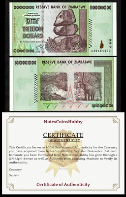 Zimbabwe 50 Trillion 2008 AA Pick-90 U.V Passed with C.O.A UNC Ship from CANADA - Image 1 of 2