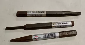 MAYHEW lot of 3. 70002 3/16” , 70005. 5/32x5 Solid Punchs. 71004 3/16” Pin Punch - Picture 1 of 7