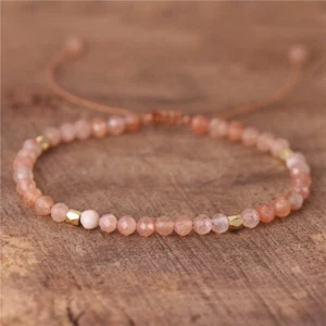 Natural Sunstone Bracelet Minimalist Orange Gemstone Dainty Bracelet Handmade - Picture 1 of 3