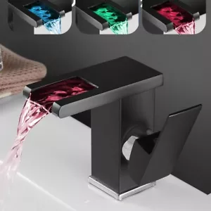 LED Waschtischarmatur Badarmatur Wasserfall Wasserhahn Waschbecken Mischbatterie - Bild 1 von 8