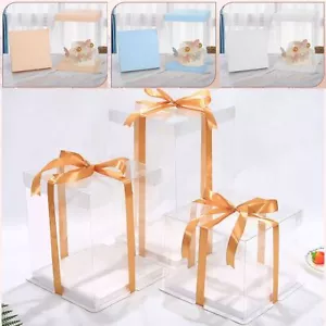 Premium Extra Tall Crystal Wall Cake Display Boxes 34cm Height Clear 4-12 Inch - Picture 1 of 6