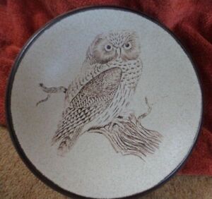 owl bowl Purbeck pottery stoneware beige 21.5 cms diameter retro