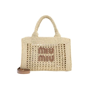 MIU MIU Natural/Cognac Raffia Top Handle Bag New & Authentic - Picture 1 of 3
