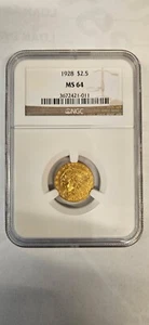 1928 $2.5 Indian Head Gold Quarter Eagle MS64 NGC - Picture 1 of 2
