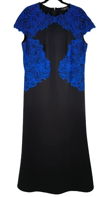 Vestido de neopreno perforado azul/negro de encaje bordado XL/16 TADASHI SHOJI para mujer Foto 1 de 4