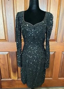 Vintage LILLIE RUBIN Little Black Lace Sequin Dress Cocktail SIZE 6 Sweetheart - Picture 1 of 7