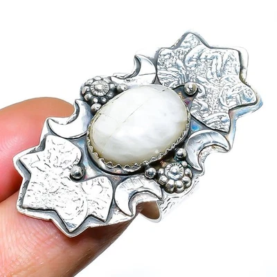 Rainbow Moonstone Gemstone Handmade 925 Sterling Silver Jewelry Ring Size 7 t424 - Image 1 of 3