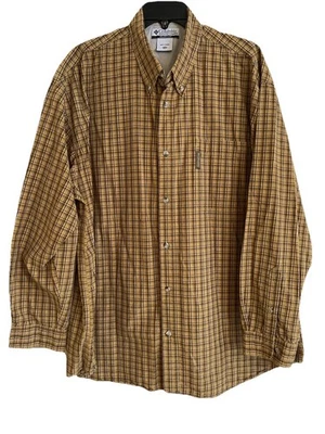 Camisa Para Hombre Columbia Manga Larga Botón Frontal Amarillo A Cuadros 2XB Foto 1 de 4