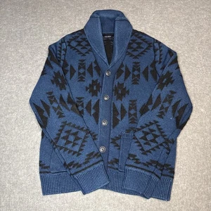 Lucky Brand YELLOWSTONE Men's Sz M Blue Aztec Knit Long Sleeve Cardigan Sweater - Picture 1 of 14