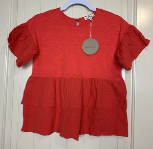 Aaron & Amber girls short sleeve cotton tiered boho shirt blouse sz XL 10 NWT - Picture 1 of 7