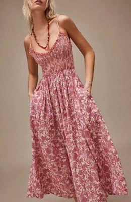 Vestido midi Free People Sweet Nothing para mujer grande rosa floral combo talla M NUEVO Foto 1 de 4