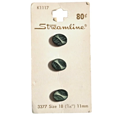 Streamline Vintage Buttons 3 Olive Green 7/16" Size 18 11 mm Raised Shank Oval - Image 1 of 4