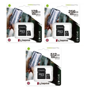 Kingston 32GB 64GB 128GB 256GB 512GB microSD SDXC Flash Memory Card U1 A1 100MBs - Picture 1 of 17