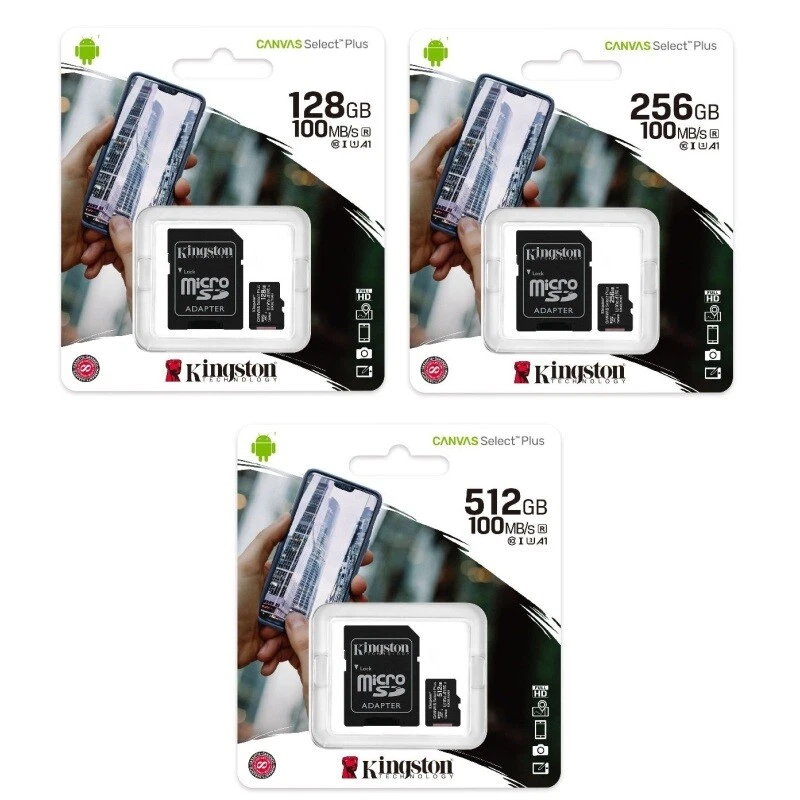 Kingston Canvas Select Plus 256GB 512GB Cl10 microSD Card Flash Memory U3 100MBs - Image 1 of 1