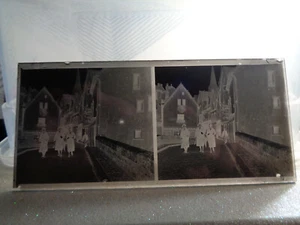 PLAQUE PHOTO EN VERRE STEREO  CHARTRES  RUE ANIMEE  A IDENTIFIER - Picture 1 of 1