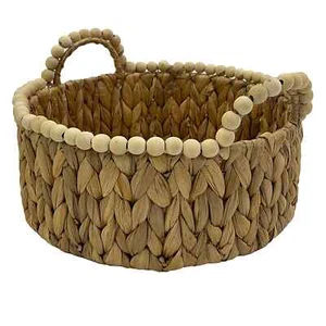 Large Round Water Hyacinth Woven Basket with Wood Beads by Ashland® - Picture 1 of 3