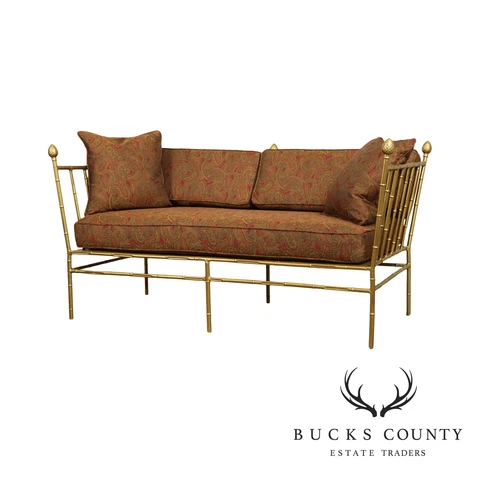 Hollywood Regency Vintage Italian Gilt Metal Faux Bamboo Sofa or Loveseat Cover