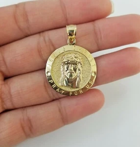 10k Yellow Gold Jesus Christ Charm Pendant Round 1.2" 10kt Real Gold Men Women - Picture 1 of 7