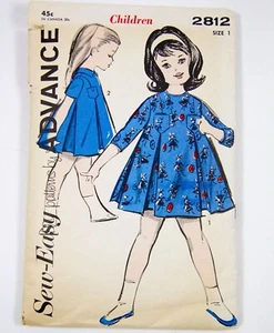 Vintage 1960's Advance Sew-Easy Pattern 2812 Child's Dress Size 1 CUT - Picture 1 of 5